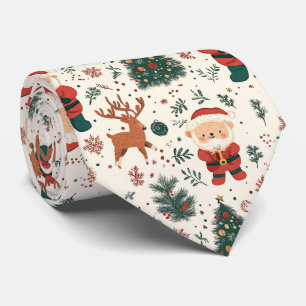Süßer Teddybär & Weihnachtsmann auf Weiß (4) Krawatte