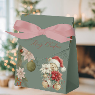 süßer Teddybär, Weihnachtsmann mit Blumen Geschenkschachtel