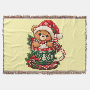 Süßer Teddybär-Weihnachtstasse Gewebte Wurfdecke Decke