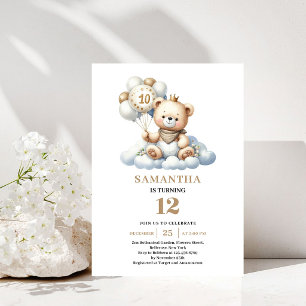 Süßer Teddybär zum 10. Geburtstag Gold Elfenbein B Einladung
