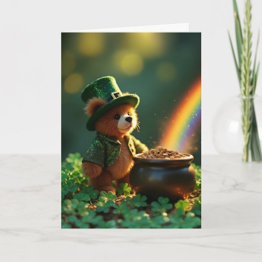 Süßer Teddybär zum St. Patrick's Day Karte (Vorderseite)