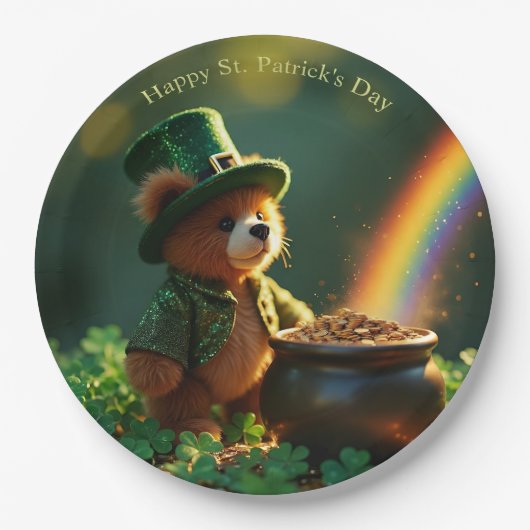 Süßer Teddybär zum St. Patrick's Day Pappteller (Vorderseite)