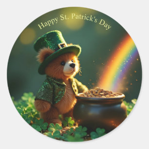 Süßer Teddybär zum St. Patrick's Day Runder Aufkleber