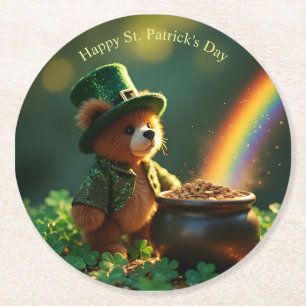 Süßer Teddybär zum St. Patrick's Day Runder Pappuntersetzer