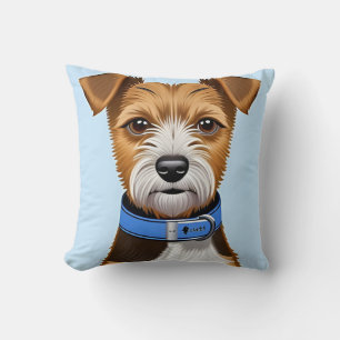 Süßer Terrierhund mit blauem Halsband Kissen