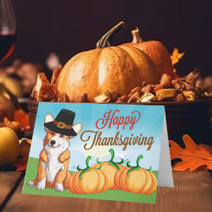 Süßer Thanksgiving-Corgi mit Pilgerhut Karte
