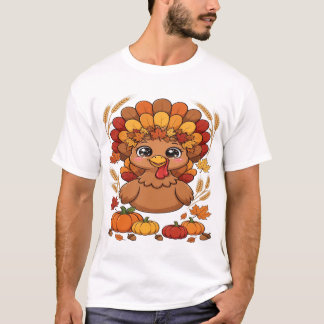 Süßer Thanksgiving Truthahn mit Herbstlaub und Kür T-Shirt
