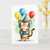 Süßer Tiger mit Cupcake Kinder Geburtstag Karte (Gelbe Blume)