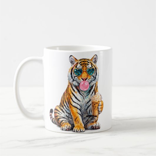 Süßer Tiger mit Eiskaffee und Herz-Sonnenbrille Kaffeetasse (Links)