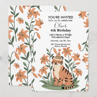 Süßer Tiger mit orangefarbener Lilie Personalisier Einladung