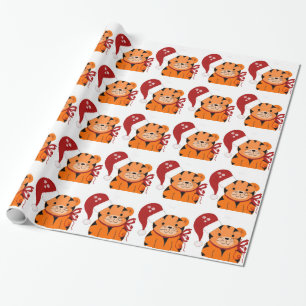 Süßer Tiger mit Weihnachtsmannmütze Geschenkpapier