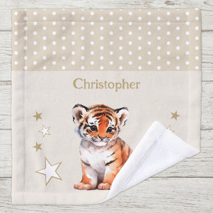 Süßer Tiger Namenszug Polka Punkte Sterne braun Waschlappen
