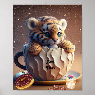 Süßer Tigerbaby in einer Tasse Personalisiertes Ki Poster
