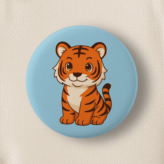 Süßer Tigerjunge auf Blau Button