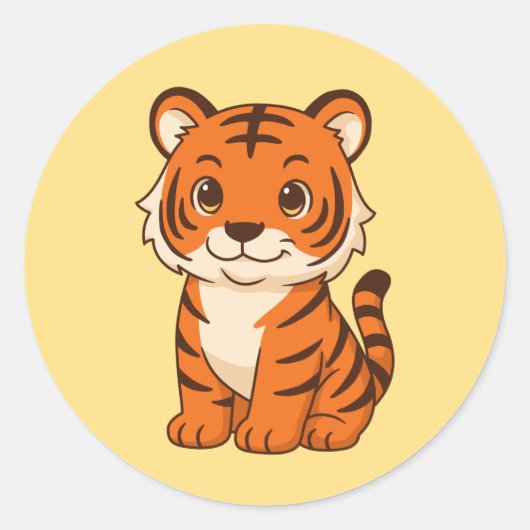 Süßer Tigerjunge auf Gelb Runder Aufkleber (Vorderseite)