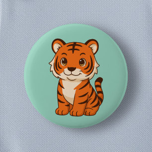 Süßer Tigerjunge auf Grün Button