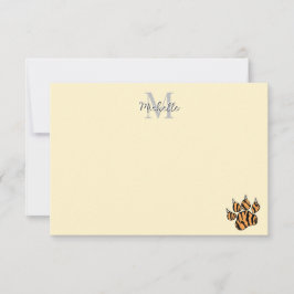 Süßer Tigerpfotenabdruck Personalisiertes Monogram Mitteilungskarte