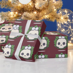 Süßer Totenkopf-Stechpalmen-Grufti-Weihnachten Geschenkpapier