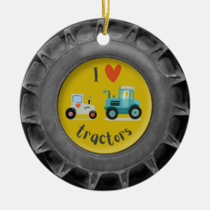 Süßer Traktorreifen-Toddlerkind-Foto-Schmuck Keramik Ornament