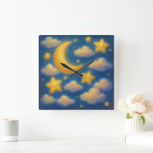 Süßer Träumiger Nachthimmel - Malstil Pastell Quadratische Wanduhr (Zuhause)