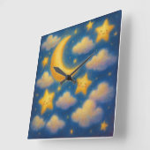 Süßer Träumiger Nachthimmel - Malstil Pastell Quadratische Wanduhr (Winkel)