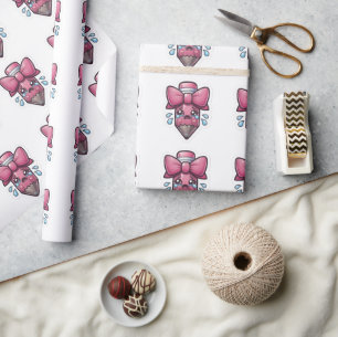 Süßer trauriger Bleistift mit rosa Schleife - Stic Geschenkpapier