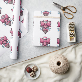 Süßer trauriger Bleistift mit rosa Schleife - Stic Geschenkpapier