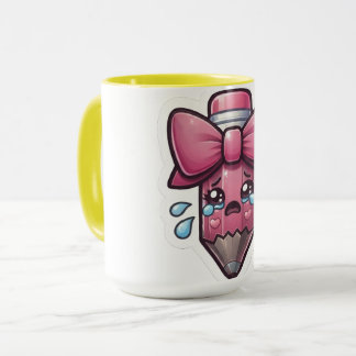 Süßer trauriger Bleistift mit rosa Schleife - Stic Tasse