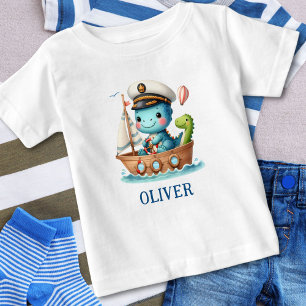 Süßer Trex-Segelbootkapitän Personalisiert Baby T-shirt