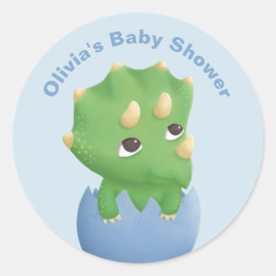 Süßer Triceratops-Dinosaurier-Baby-Shower-Aufklebe Runder Aufkleber
