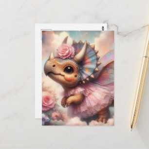 süßer Triceratops in einem rosa Kleid Postkarte