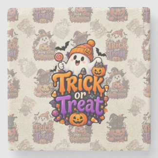 Süßer Trick-or-Treat-Geist Halloween-Leinwanddruck Steinuntersetzer