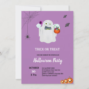 Süßer Trick-or-Treat-Geist Kürbis lila Halloween Einladung