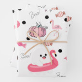 Süßer tropischer Halloween - Rosa Geister & Flamin Geschenkpapier Set (Beispiel)