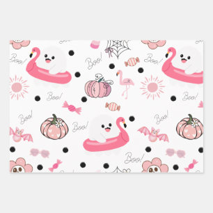 Süßer tropischer Halloween - Rosa Geister & Flamin Geschenkpapier Set