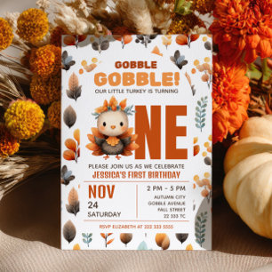 Süßer Truthahn Herbstlaub Thanksgiving 1. Geburtst Einladung