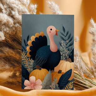 Süßer Truthahn mit Herbsternte Frohes Erntedankfes Postkarte
