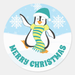 Süßer Türkis- und Gelb-Hut-Weihnachtspinguin Runder Aufkleber