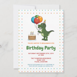 Süßer Tyrannosaurus Rex bunte Geburtstagsballons Einladung