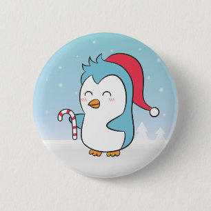 Süßer und glücklicher Weihnachtspinguin mit Zucker Button
