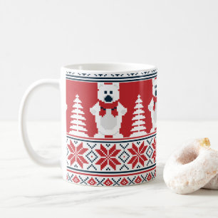 Süßer und moderner Weihnachts-Schneemann gestrickt Kaffeetasse