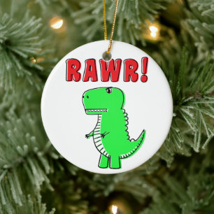 Süßer und wütender grüner Cartoon-T-Rex-Dinosaurie Keramik Ornament