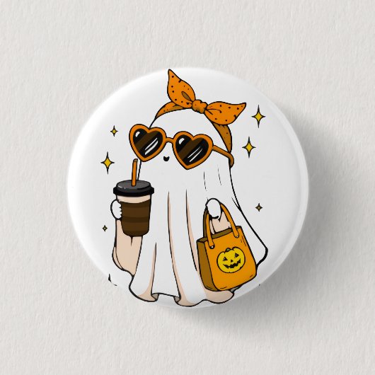 Süßer unheimlicher Saison-Geist mit Eiskaffee und Button (Vorderseite)