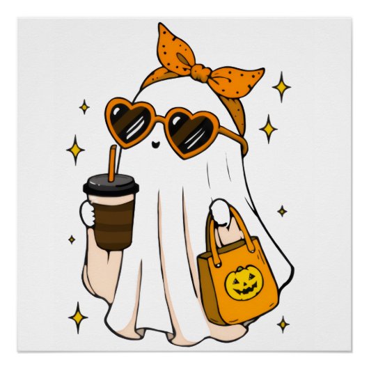 Süßer unheimlicher Saison-Geist mit Eiskaffee und Poster (Vorderseite)