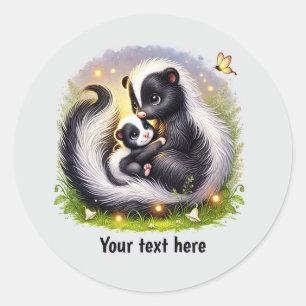 Süßer Unisex-Mommy-Baby-Skunk individuell anpassba Runder Aufkleber