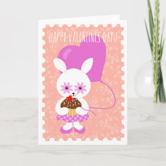Süßer Valentins-Hase mit Cupcake-Karte Feiertagskarte