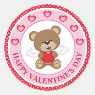 Süßer Valentinstag-Bär und Herz mit Punkten Runder Aufkleber