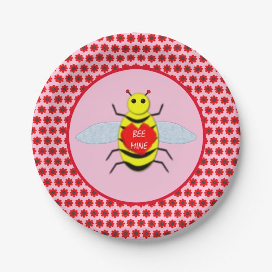 Süßer Valentinstag-Biene Pappteller (Vorderseite)