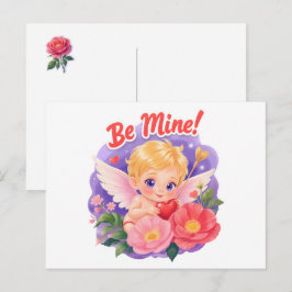 Süßer Valentinstag-Cupid mit "Sei mein" Feiertagspostkarte