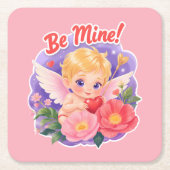 Süßer Valentinstag-Cupid mit "Sei Mein" Rechteckiger Pappuntersetzer (Vorderseite)